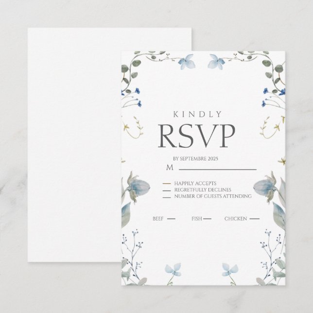 Enkel Blommig Blå RSVP-kort OSA Kort (Fram/baksida)