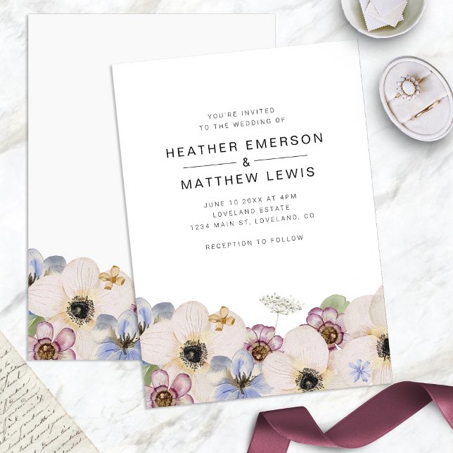 Enkel Blommig Boho Bröllopsinbjudan Inbjudningar (Simple Floral Watercolor Boho Wedding Invitation by Painted Paperie
)