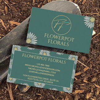 Enkel Blommig Grön & Gul företagslogotyp blomsterh Visitkort