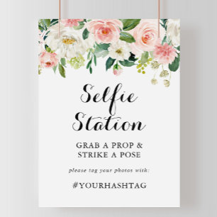 Enkel Blommig Grön Lövverk Selfie Station Skylt