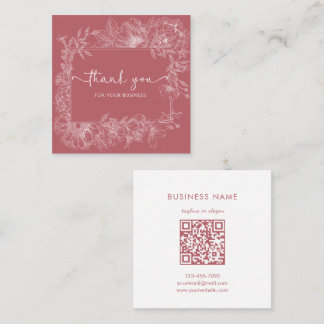 Enkel Blommig Linje Dammig Röd QR-kod Tack Fyrkantigt Visitkort