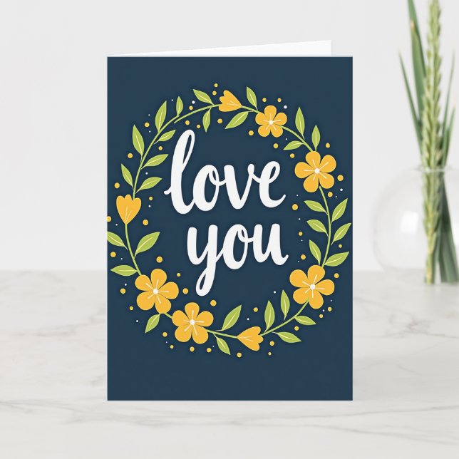 Enkel Blommig Love You-kort Kort (Framsida)