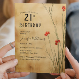 Enkel Blommigt 21-årsdagen party Inbjudningar