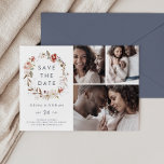 Enkel Blommigt andetag 3 Fotokollage Spara Datumet<br><div class="desc">Den här enkla blommigtens andedräkt 3-fotokollage sparar datumkortet är perfekt för ett rustiskt bröllop. Den vimska boho-konstruktionen har  rosa,  blommor från burgundi och marsala med en moody och romantisk ton.</div>