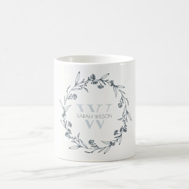 Enkel Blommigt av Elegant Laurel utandningsmonogra Kaffemugg (Center)