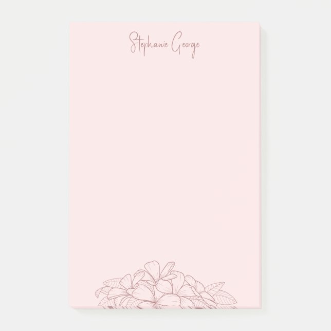 enkel blommigt av feminin rosa minimal botanisk  post-it block (Framsida)