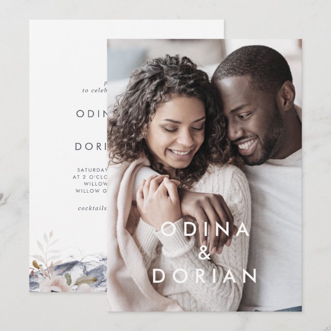 Enkel Blommigt, bergsfoto Bröllop Inbjudningar (Fram/baksida)