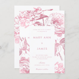 Enkel Blommigt Bröllop vid Eleganten Ro Guld Inbjudningar