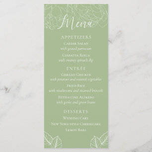 Enkel Blommigt Elegant Sage Grönt Bröllop Meny