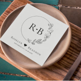 Enkel Blommigt Elegant Utandning Bröllop Monogram Pappersservett