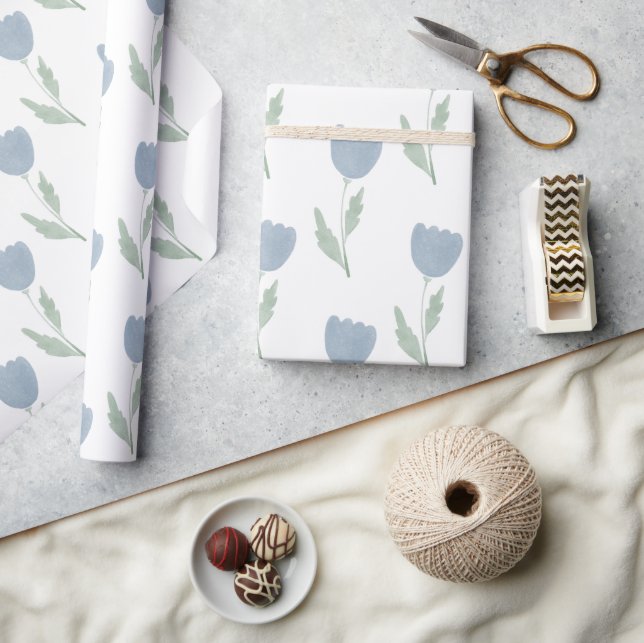 Enkel Blommigt för dammblå vattenfärg Presentpapper (Hantverk)