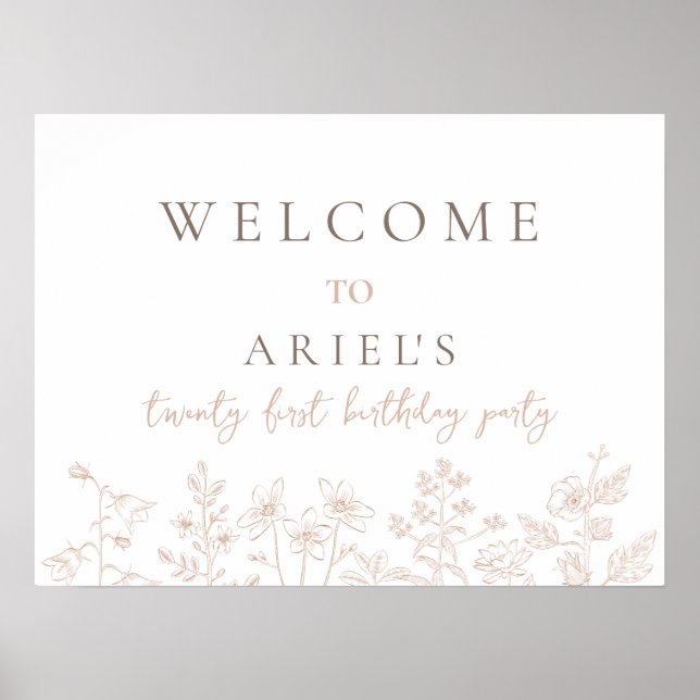 Enkel blommigt för elegant 21:a födelsedag - välko poster (Framsidan)