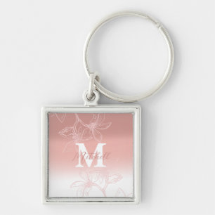 Enkel Blommigt för Rosa Monogram Fyrkantig Silverfärgad Nyckelring