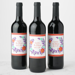 Enkel Blommigt för utandning i Bröllop Vin Vinflaska Etikett