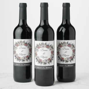 Enkel Blommigt för utandning i Bröllop Vin Vinflaska Etikett