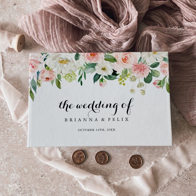 Enkel Blommigt Grönt Foliage Calligraphy Bröllop Gästböcker (Skapare uppladdad)