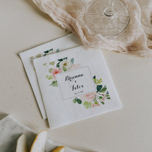 Enkel Blommigt Grönt Foliage Calligraphy Bröllop Pappersservett