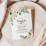 Enkel Blommigt Grönt Foliage Surprise Party Inbjudningar<br><div class="desc">Denna enkla inbjudan till blommigtens grönt-fester är perfekt för en tropisk födelsedag,  pension eller någon överraskning för party. Utformningen har en underbar vit,  rosa och  handmålad ro inbäddad i gröntens blad,  inspirerande konstnärlig skönhet.</div>