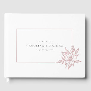 Enkel Blommigt i Elegant  Rosa Bröllop Gästböcker