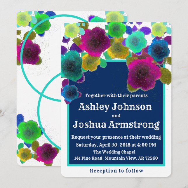 enkel blommigt kaskad contemporary bröllop inbjudningar (Fram/baksida)