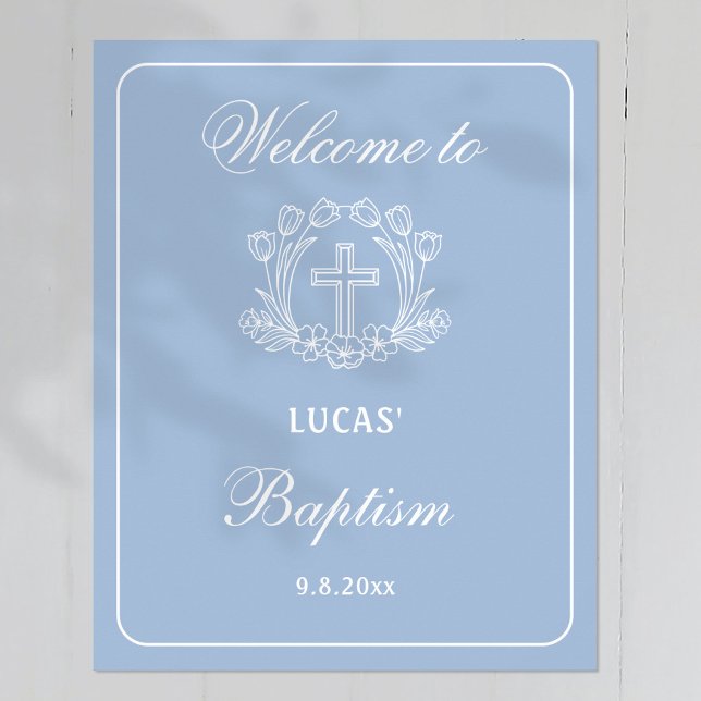 Enkel Blommigt Kor på ljusblå baptism Välkomna Poster (Skapare uppladdad)