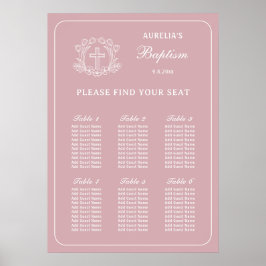 Enkel Blommigt Kor på Rosa Baptism Sittdiagram Poster