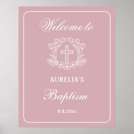 Enkel Blommigt Kor på Rosa Baptism Välkomna Poster
