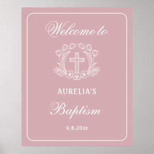 Enkel Blommigt Kor på Rosa Baptism Välkomna Poster