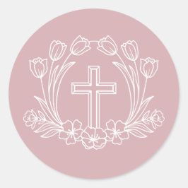 Enkel Blommigt Kor på Rosa Sticker Runt Klistermärke