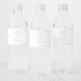 Enkel Blommigt Ljusblå Kor-baptism Vattenflaskor Etikett