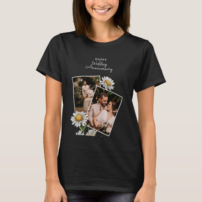 Enkel Blommigt Lycklig Bröllop-årsdag T-Shirt (Framsida)