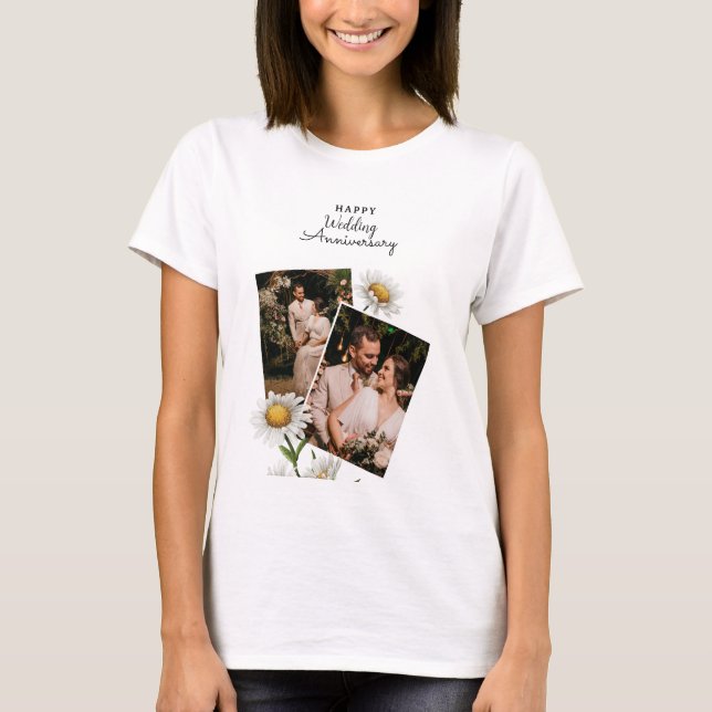 Enkel Blommigt Lycklig Bröllop-årsdag T-Shirt (Framsida)