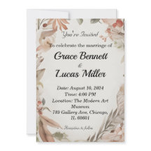Enkel blommigt målad inbjudan till mjukt bröllop
