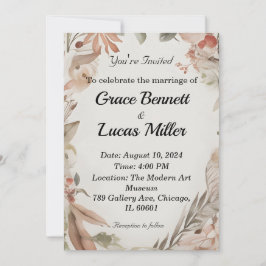 Enkel blommigt målad inbjudan till mjukt bröllop