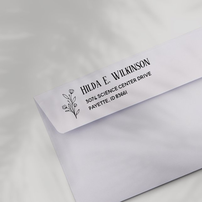 Enkel Blommigt och Elegant Löv Namn Returadress Självfärgande Stämpel (Rubber Stamp Mock-up)