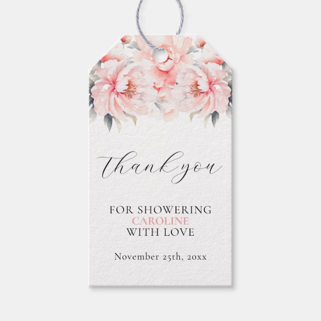 Enkel Blommigt Peonies  Rosa MÖHIPPA Presentetikett (Framsidan)