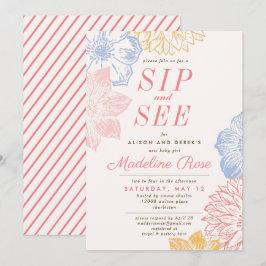 Enkel Blommigt Rosa Girl Girl Sip och See Baby Sho Inbjudningar