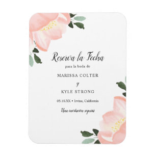 Enkel Blommigt Rosa Spanska Spara datum Magnet