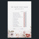 Enkel Blommigt sa hon att hon sa Game Flyer<br><div class="desc">Den här enkla blommigten "sa hon" är perfekt för en rustik möhippa. Den vimska boho-konstruktionen har  rosa,  blommor från burgundi och marsala med en moody och romantisk ton.</div>
