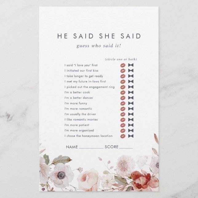 Enkel Blommigt sa hon att hon sa Game Flyer (Framsidan)