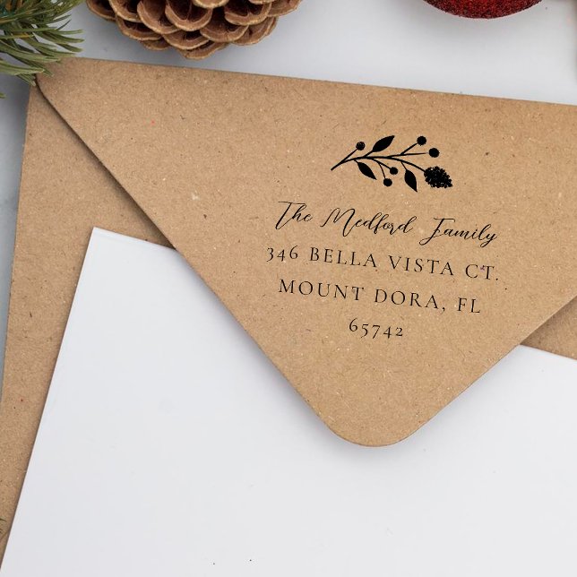 Enkel Blommigt Sprig Elegant Script Adress Stämpel (Skapare uppladdad)