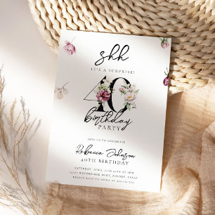 Enkel Blommigt Surprise 40:e födelsedag Party Inbjudningar