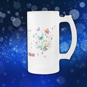 Enkel Blommigt vattenfärgad Monogram Bee Frostat Ölglas
