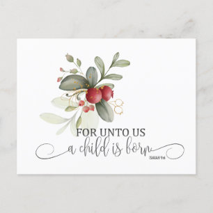 Enkel Blommigt vid jul Bible Verse Isaiah 9:6 Vykort