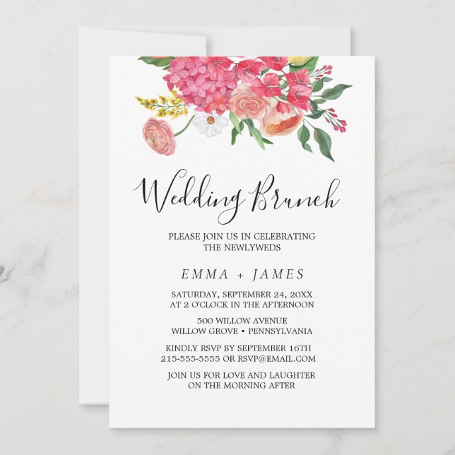 Enkel Blommigt Watercolor Bouquet Bröllop Brunch Inbjudningar (Framsida)