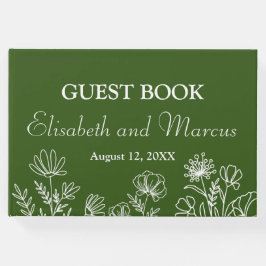 Enkel blomster olivgrön gästbok