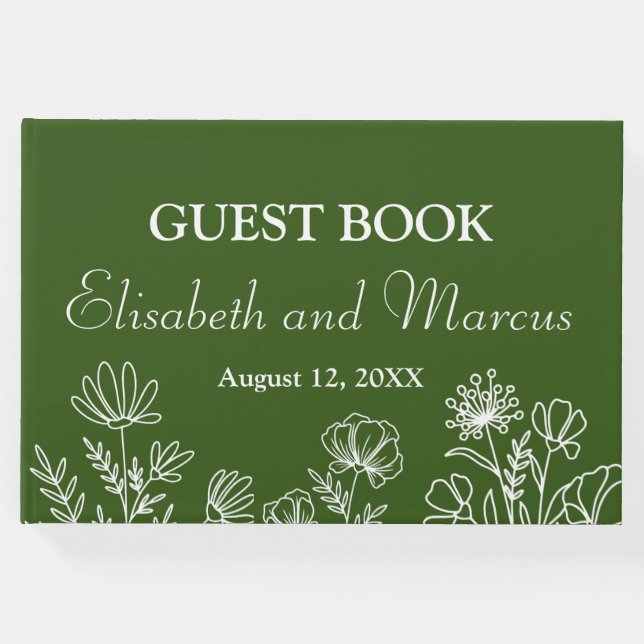 Enkel blomster olivgrön gästbok (Framsida)