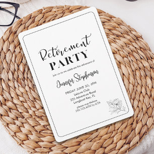Enkel Blomster Typografi Elegant Pensionärsfest Inbjudningar