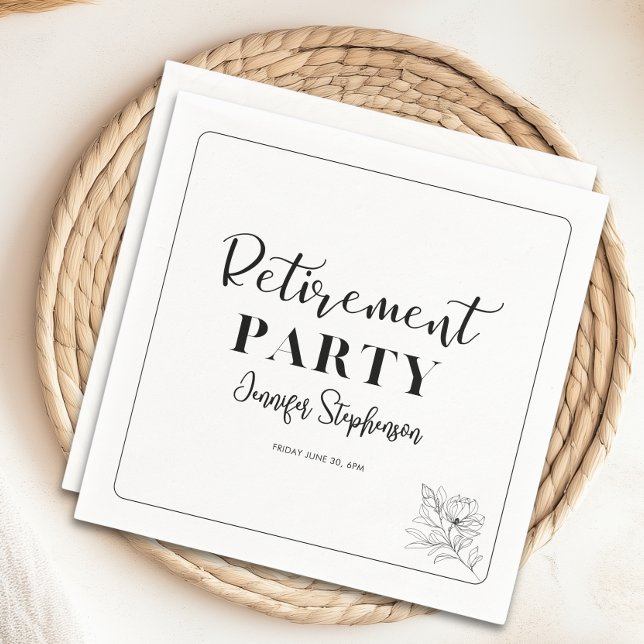 Enkel Blomster Typografi Pensionärsfest Pappersservett (Simple Floral Typography Retirement Party Napkins
)