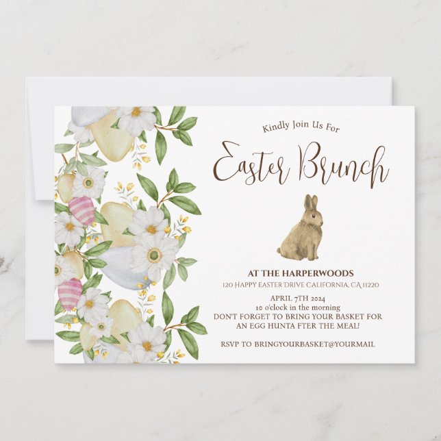 Enkel blomster vattenfärg påsk brunch äggsökning inbjudningar (Framsida)